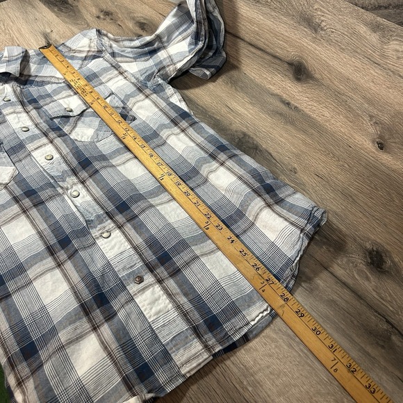 Ariat Retro Fit Shirt Mens Large Blue Brown Plaid Western Pearl Snap Rodeo - Picture 7 of 7